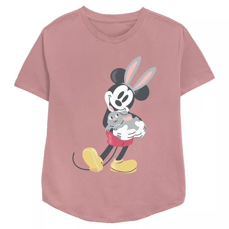 Disneys Mickey Mouse Easter Bunny Womens Relaxed Fit Graphic Tee Pink Product Image