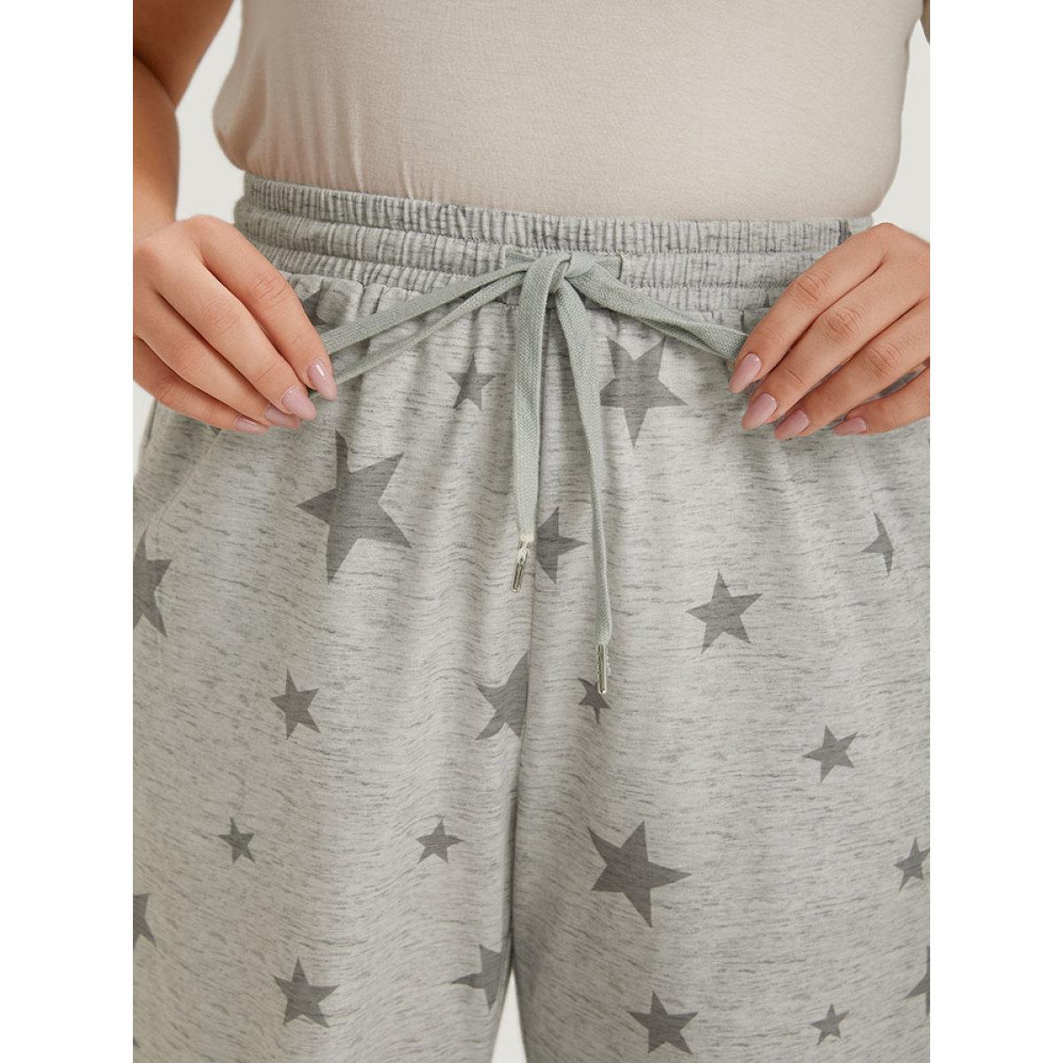 Star Print Pocket Drawstring Sweatpants DarkGray Plus Size Women Casual Dailywear Pocket 12/L Bloomchic Product Image