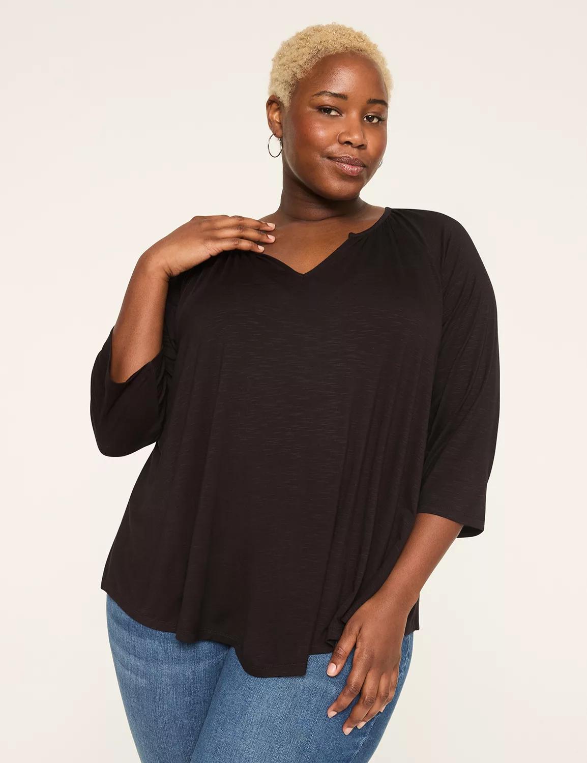 Swing 3/4-Sleeve Notch-Neck Top Product Image