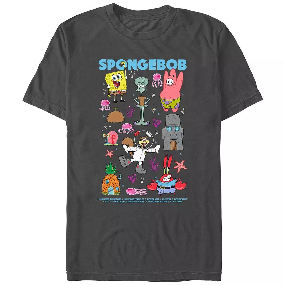 Juniors' SpongeBob Squarepants Characters And Names Boyfriend Graphic Tee, Women's,  Product Image