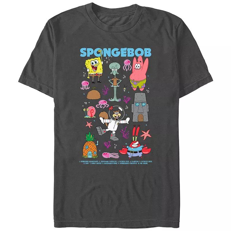 Juniors' SpongeBob Squarepants Characters And Names Boyfriend Graphic Tee, Women's,  Product Image