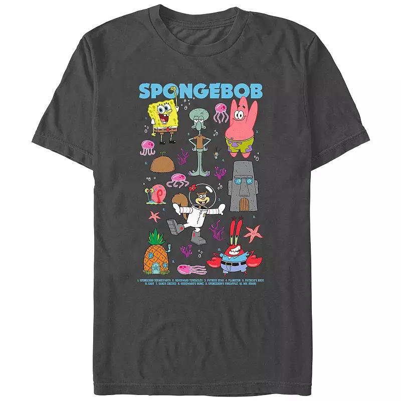 Juniors' SpongeBob Squarepants Characters And Names Boyfriend Graphic Tee, Women's,  Product Image