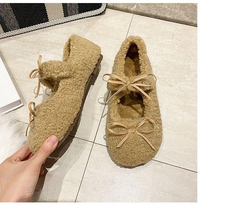 Bow Fleece Mary Jane Shoes Product Image