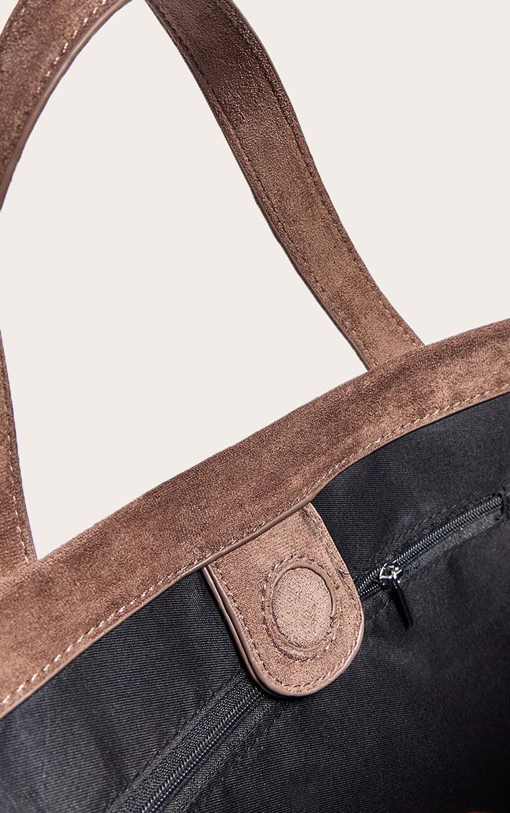 Chocolate Faux Suede Elongated Hand Bag Product Image