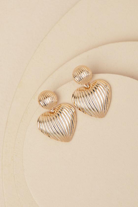 Adora Gold Textured Heart Statement Earrings Product Image