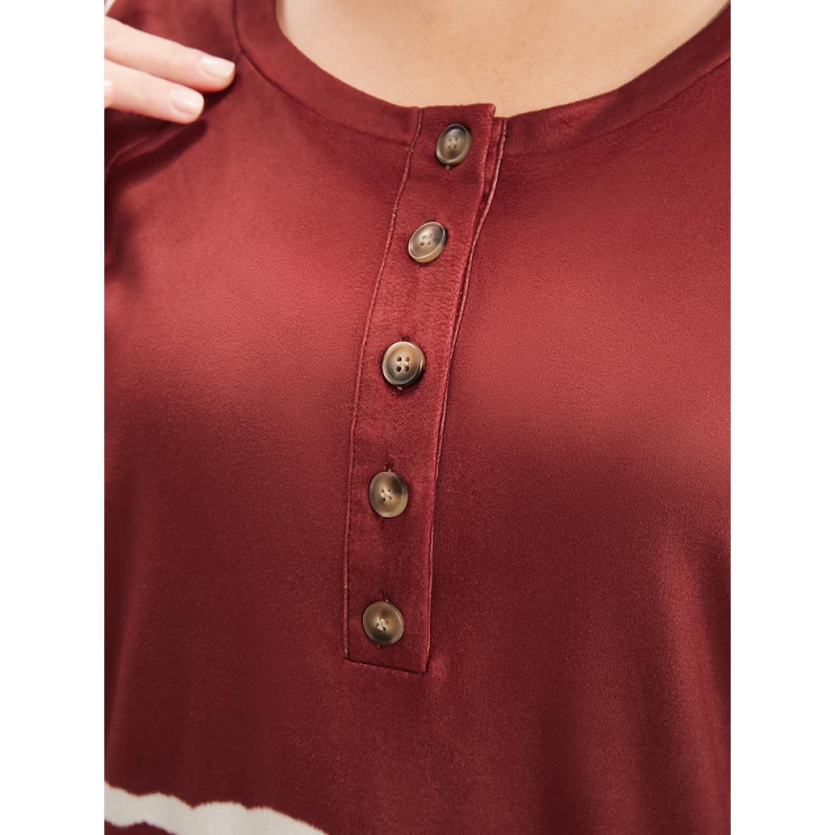 Plus Size Striped Print Round Neck Button Up Sweatshirt Women Scarlet Casual Tie Dye Round Neck Dailywear Sweatshirts BloomChic 12/L Product Image