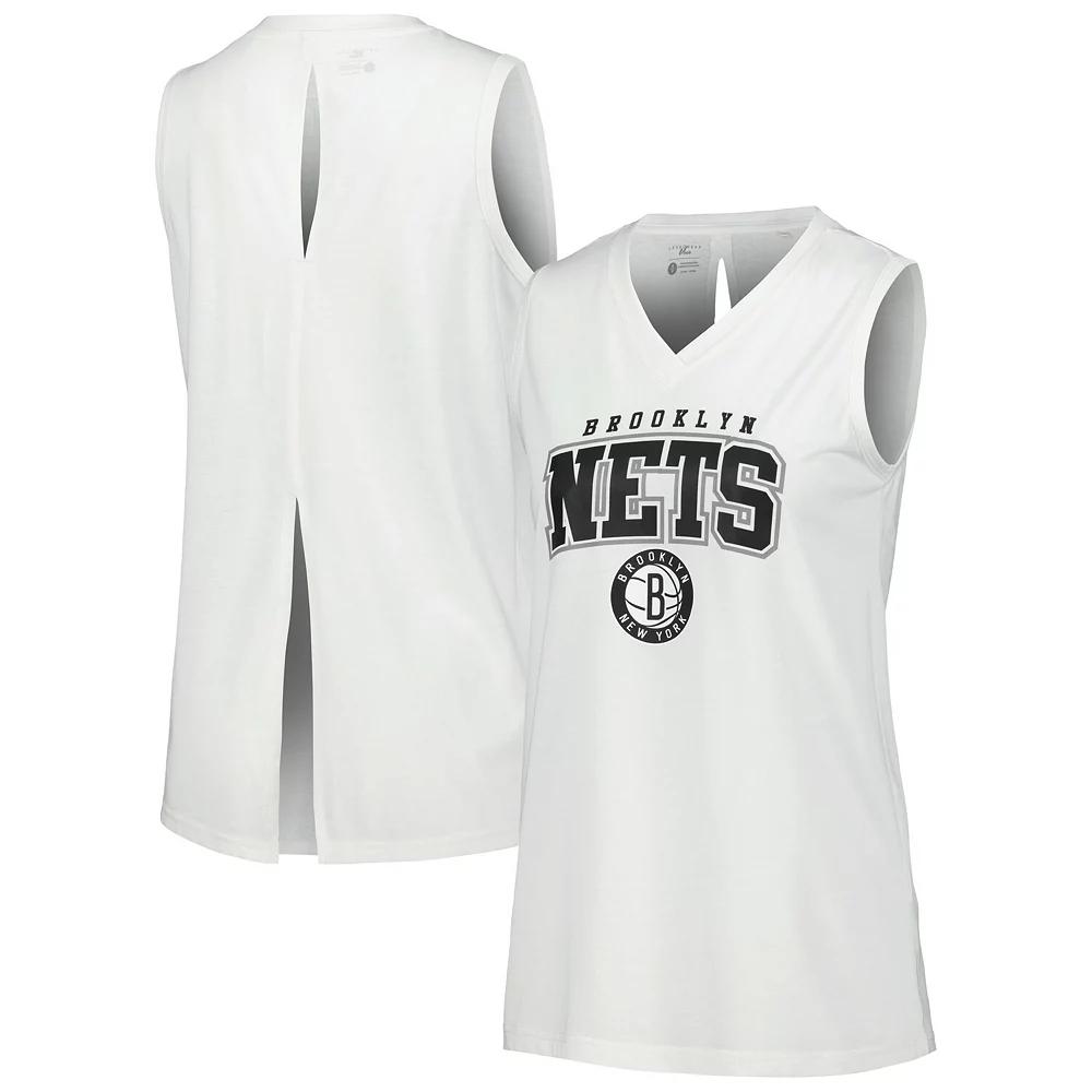 Women's Levelwear White Brooklyn Nets Paisley Peekaboo Tank Top,  Product Image