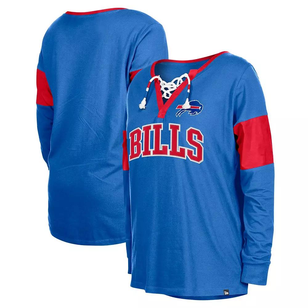 Women's New Era Royal Buffalo Bills Lace-Up Notch-Neck Long Sleeve T-Shirt, Size: 2XL, Blue Product Image