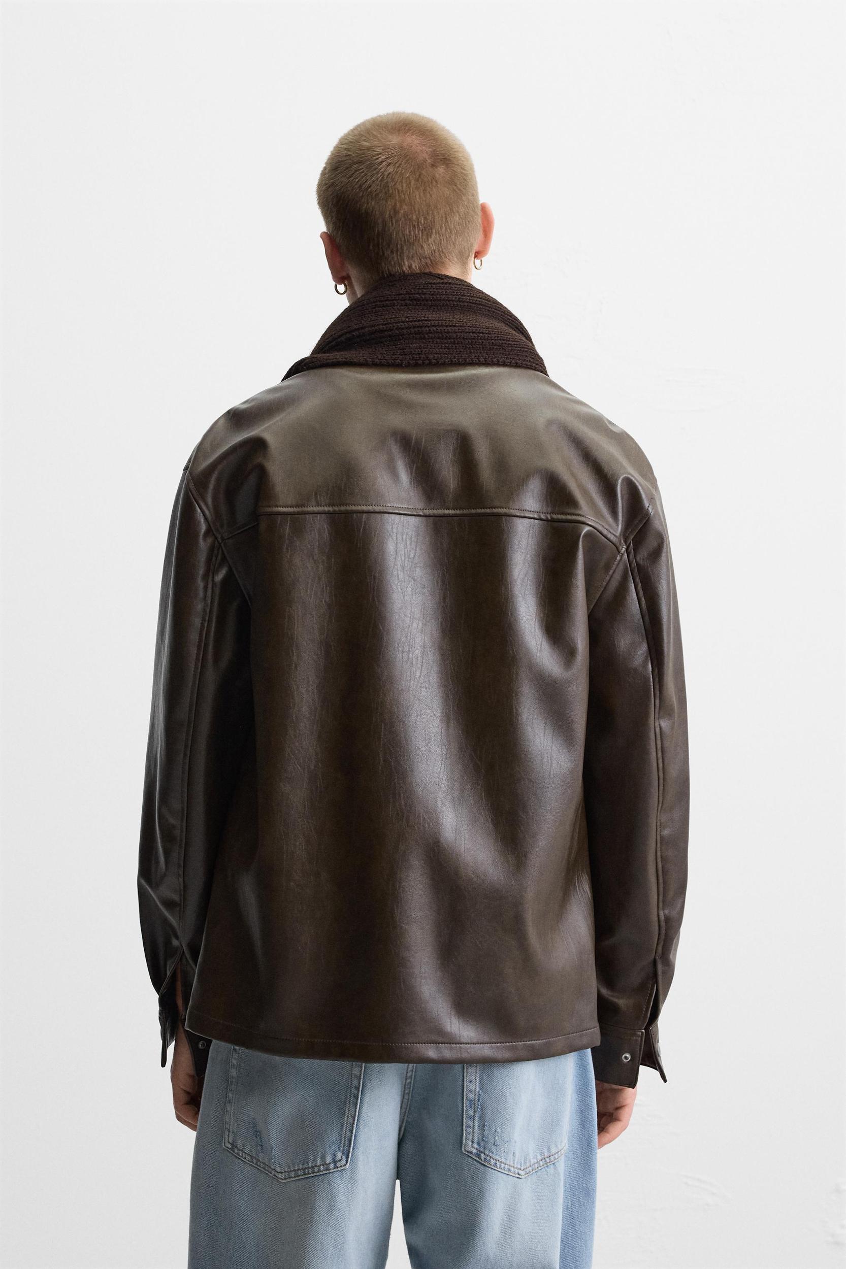 WASHED FAUX LEATHER OVERSHIRT Product Image