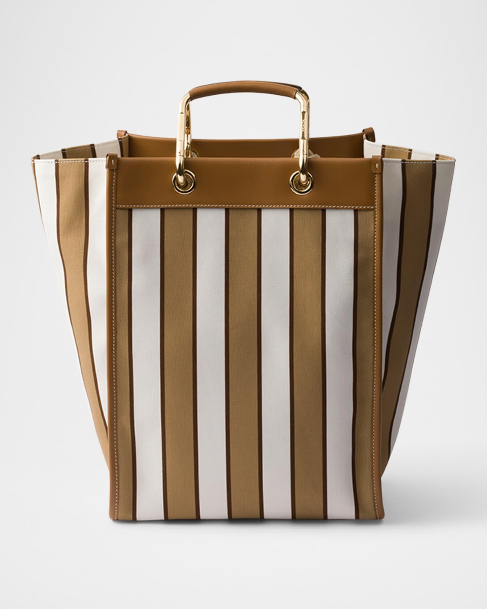 Large Striped Canvas and Leather Tote Bag Product Image