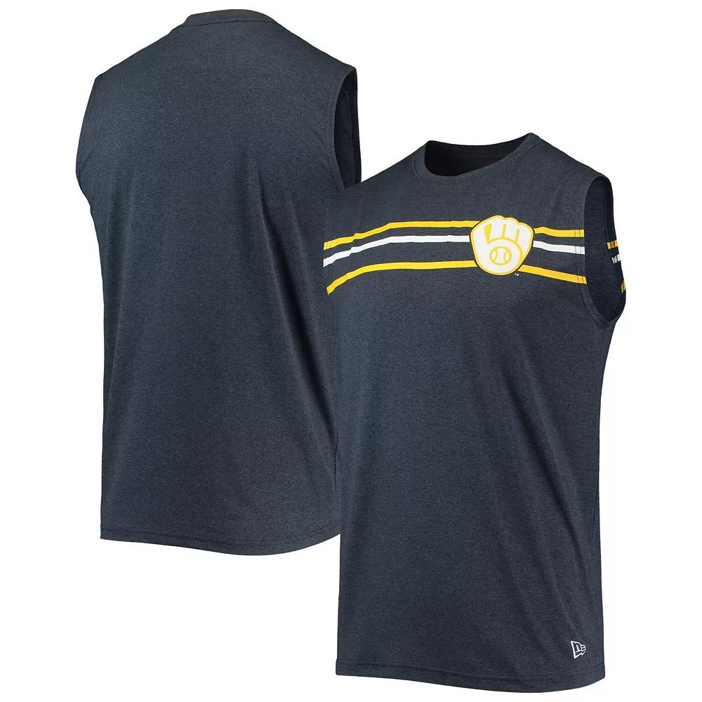 Men's New Era Heathered Navy Milwaukee Brewers Muscle Tank Top, Size: Small, Blue Product Image