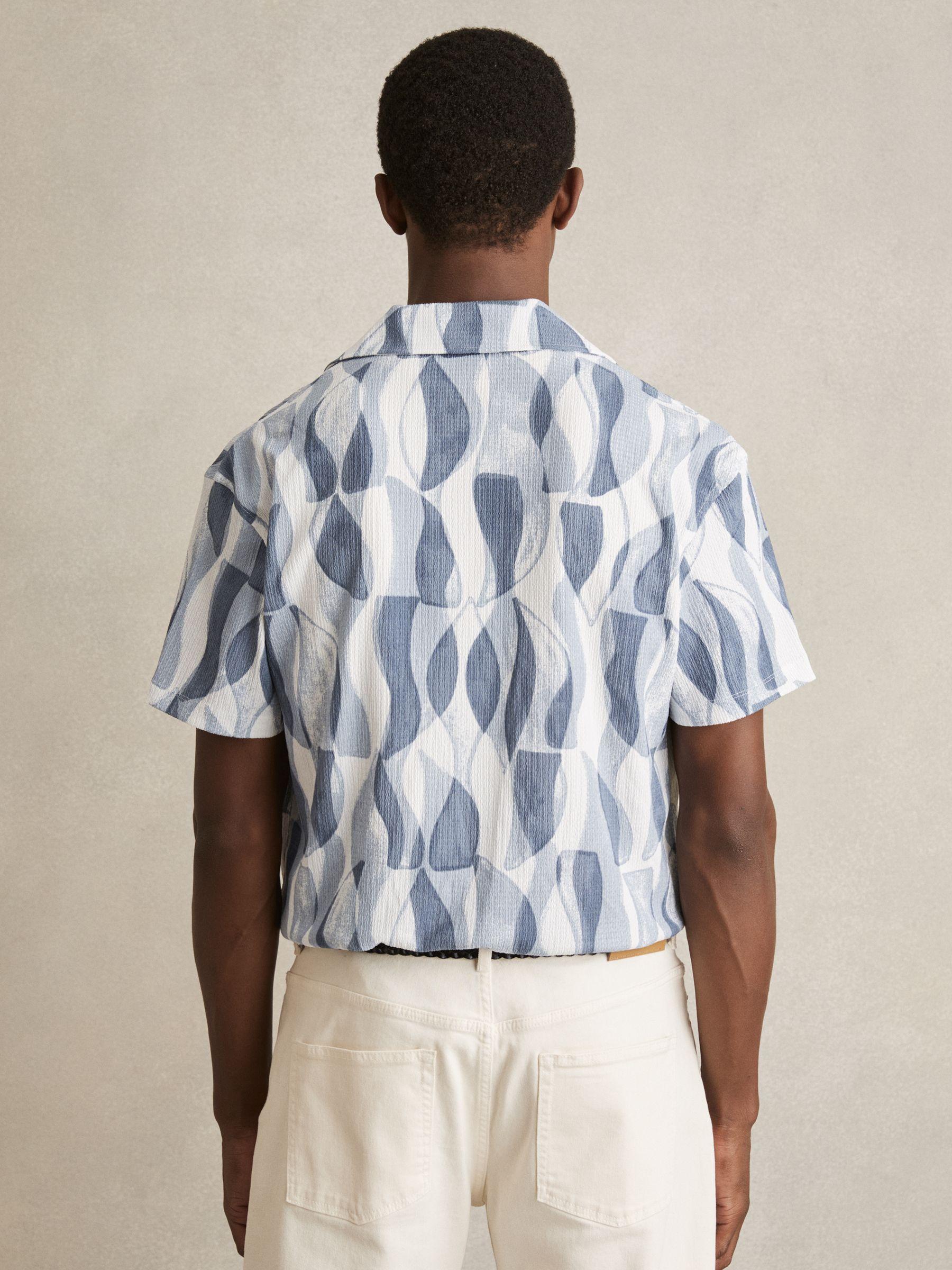 Printed Textured Cuban Collar Shirt in Soft Blue Product Image