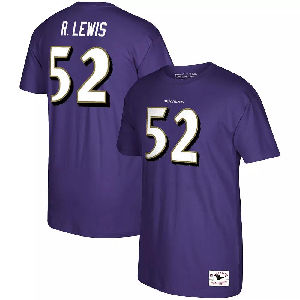 Men's Mitchell & Ness Ray Lewis Purple Baltimore Ravens Retired Player Logo Name & Number T-Shirt, Size: XL Product Image