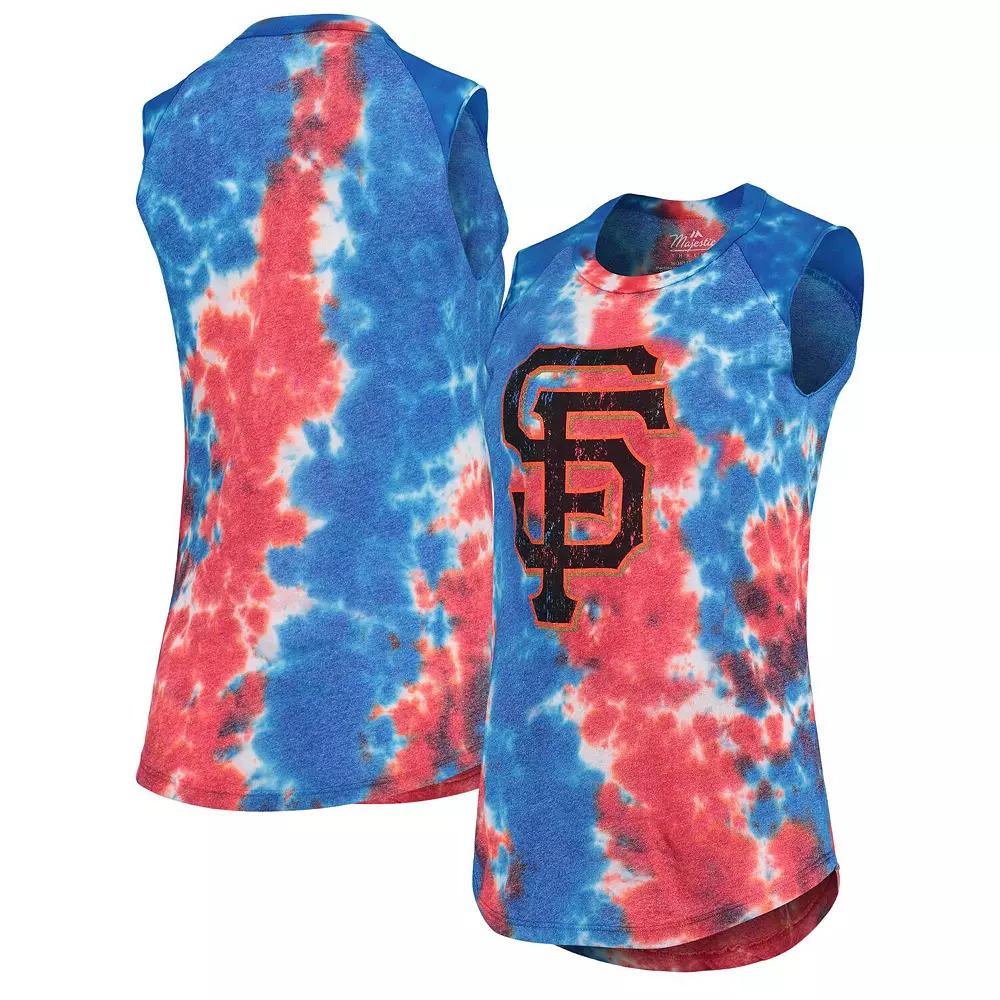 Women's Majestic Threads Red/Blue San Francisco Giants Tie-Dye Tri-Blend Muscle Tank Top, Size: Small Product Image