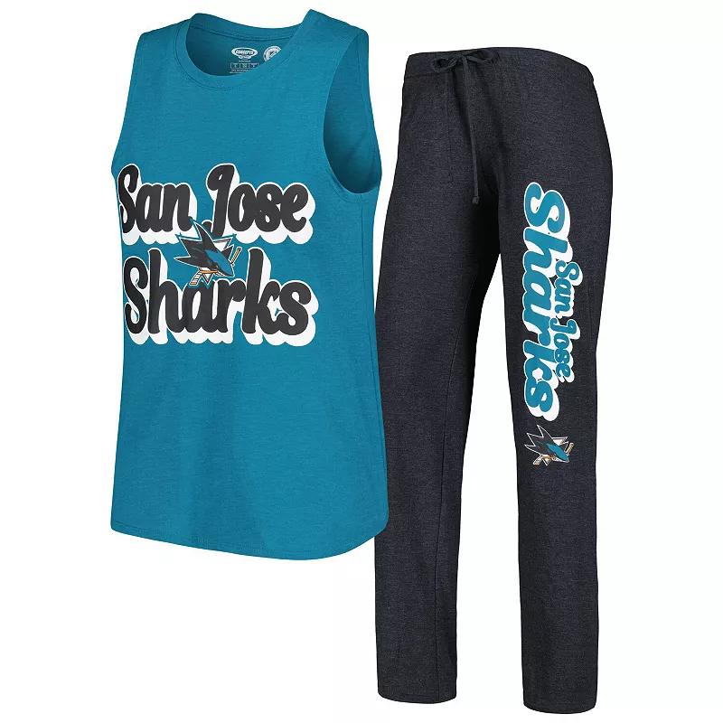 Women's Concepts Sport Teal/Black San Jose Sharks Meter Muscle Tank Top & Pants Sleep Set,  Product Image