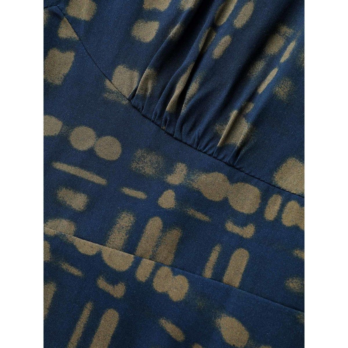 Plus Size V Neck Plaid Lantern Sleeve Dress Olive Women Workwear Essentials Gathered V-neck Long Sleeve Curvy BloomChic 18-20/2X Product Image