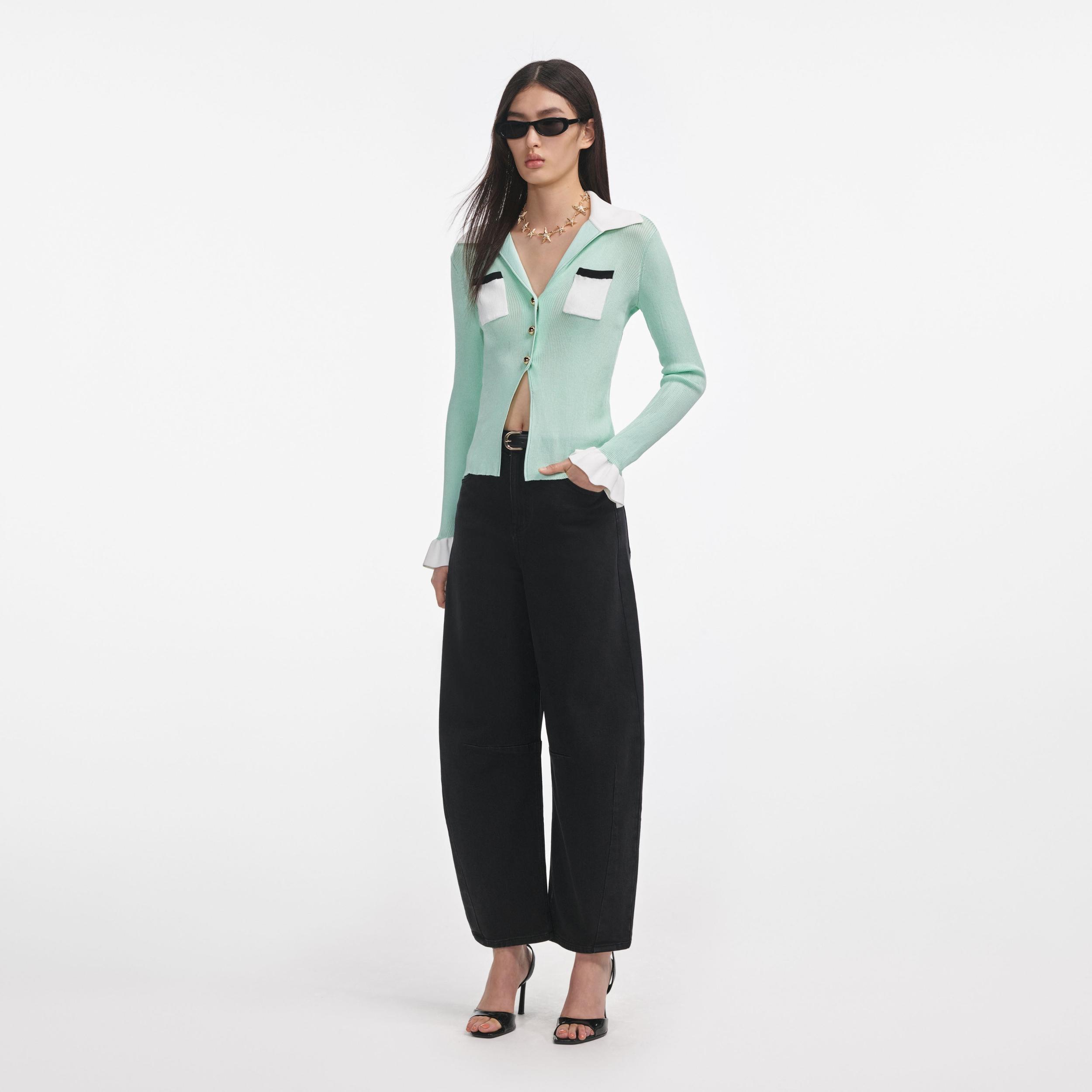 Green Ribbed Viscose Knit Top Product Image