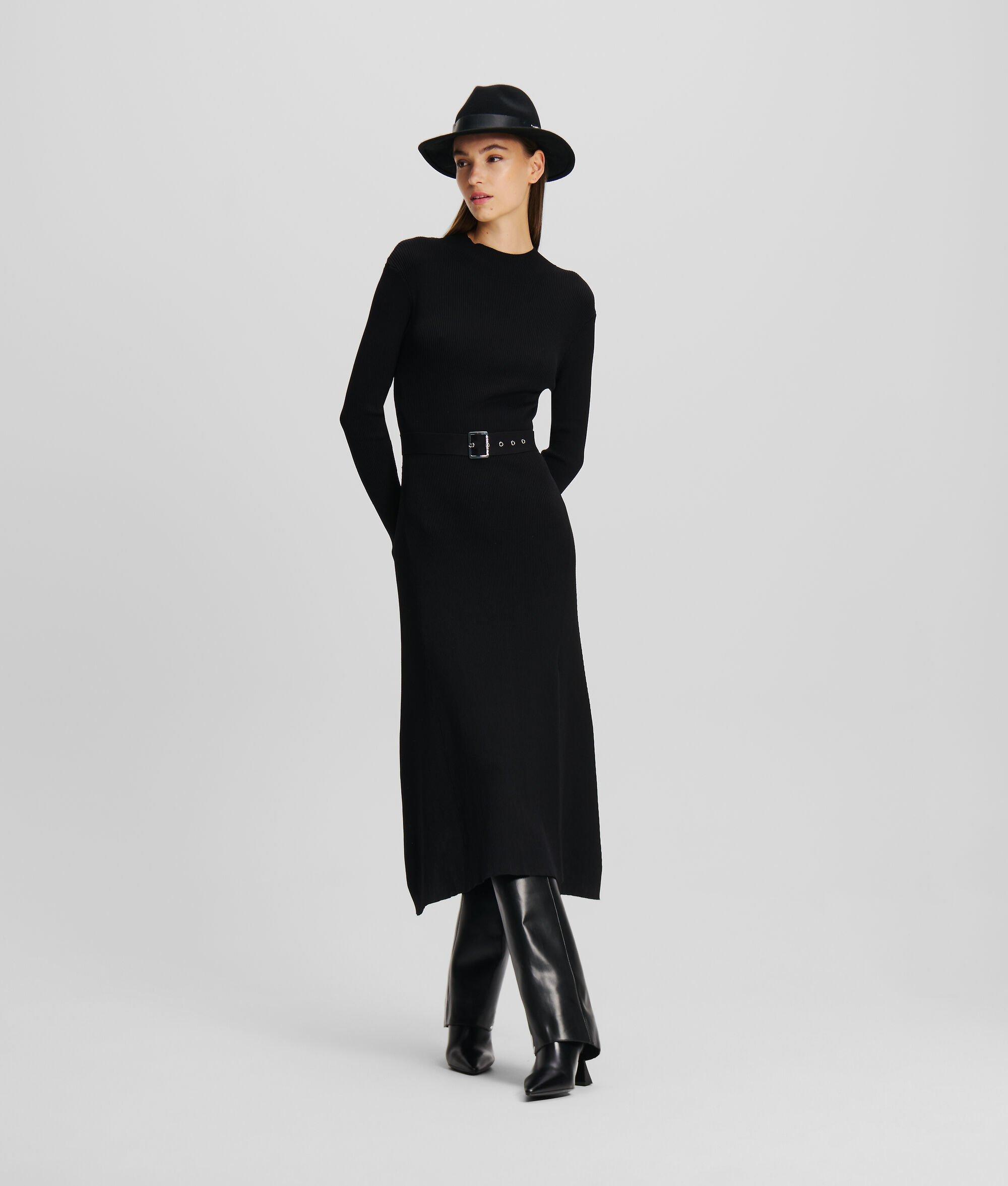 LONG-SLEEVED BELTED KNIT DRESS Product Image