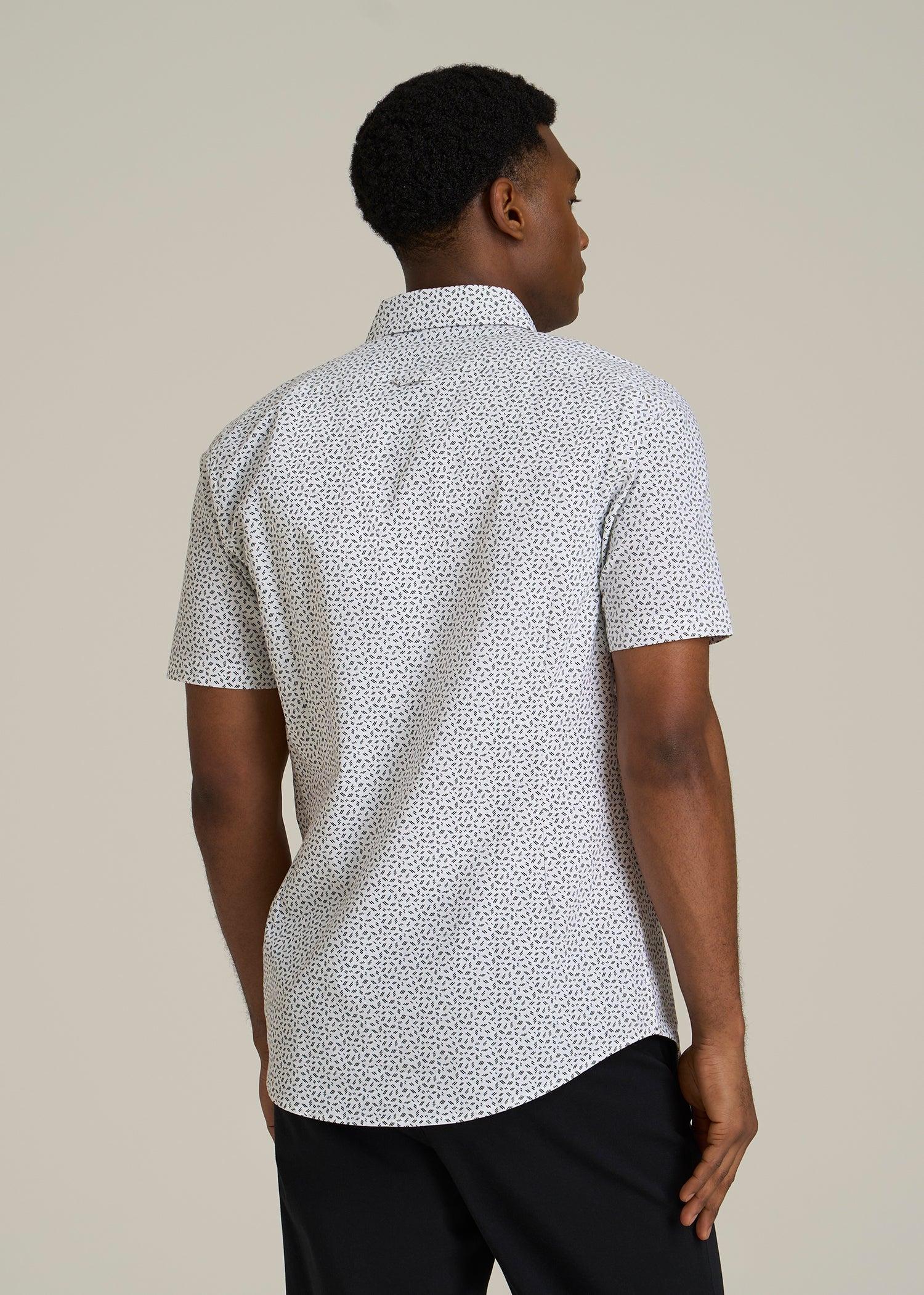 Short Sleeve Shirt for Tall Men in Black and White Geometric Male Product Image