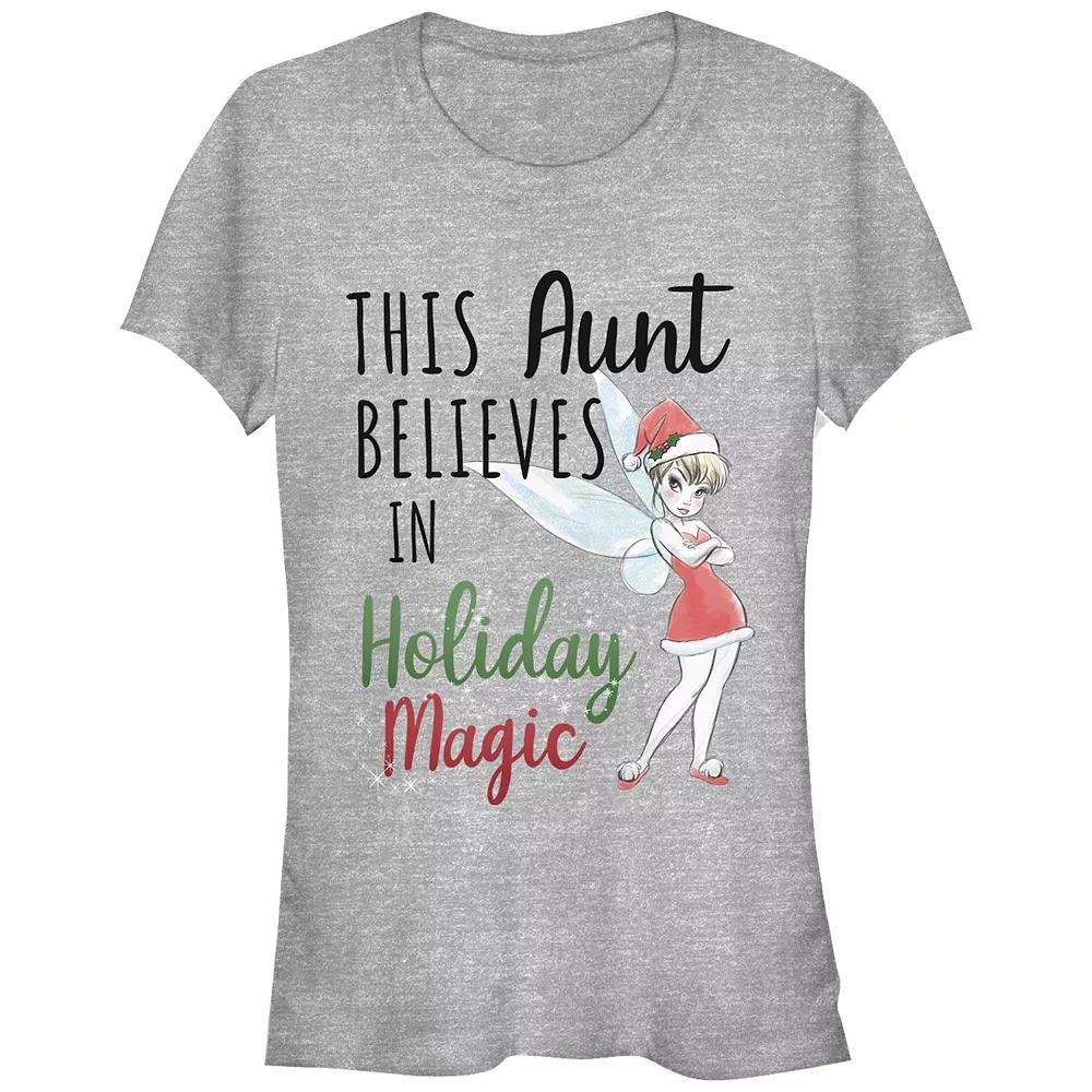 Disney's Tinker Bell This Aunt Believes In Holiday Magic Women's Fitted Graphic Tee, Size: Small, Athletic Grey Product Image