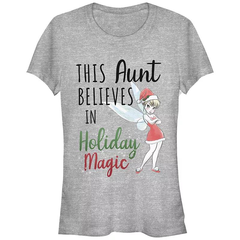 Disney's Tinker Bell This Aunt Believes In Holiday Magic Women's Fitted Graphic Tee, Size: Small, Athletic Grey Product Image