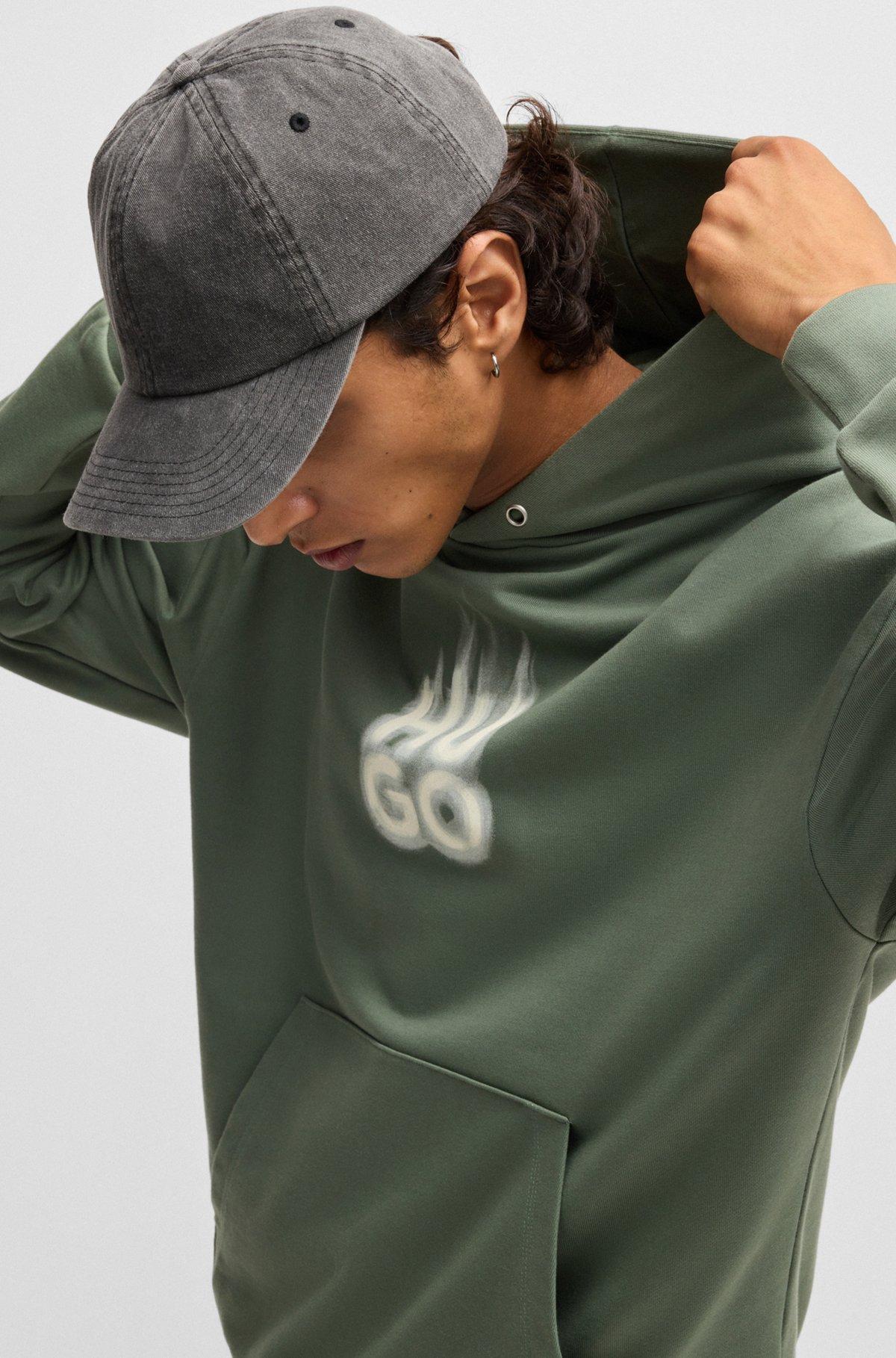 Cotton-terry hoodie with stacked smoke logo print Product Image