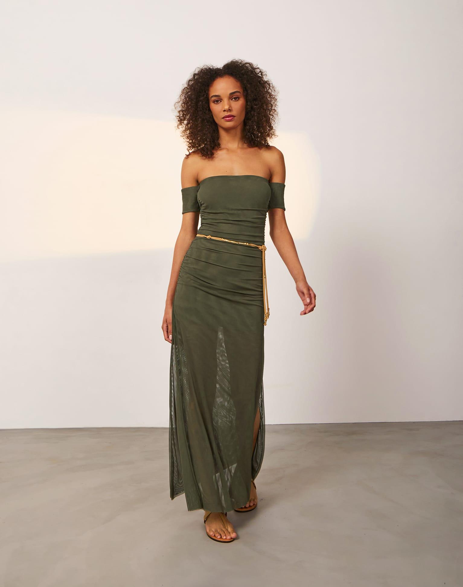 Brine Detail Long Dress (Exchange Only) - Evergreen Product Image