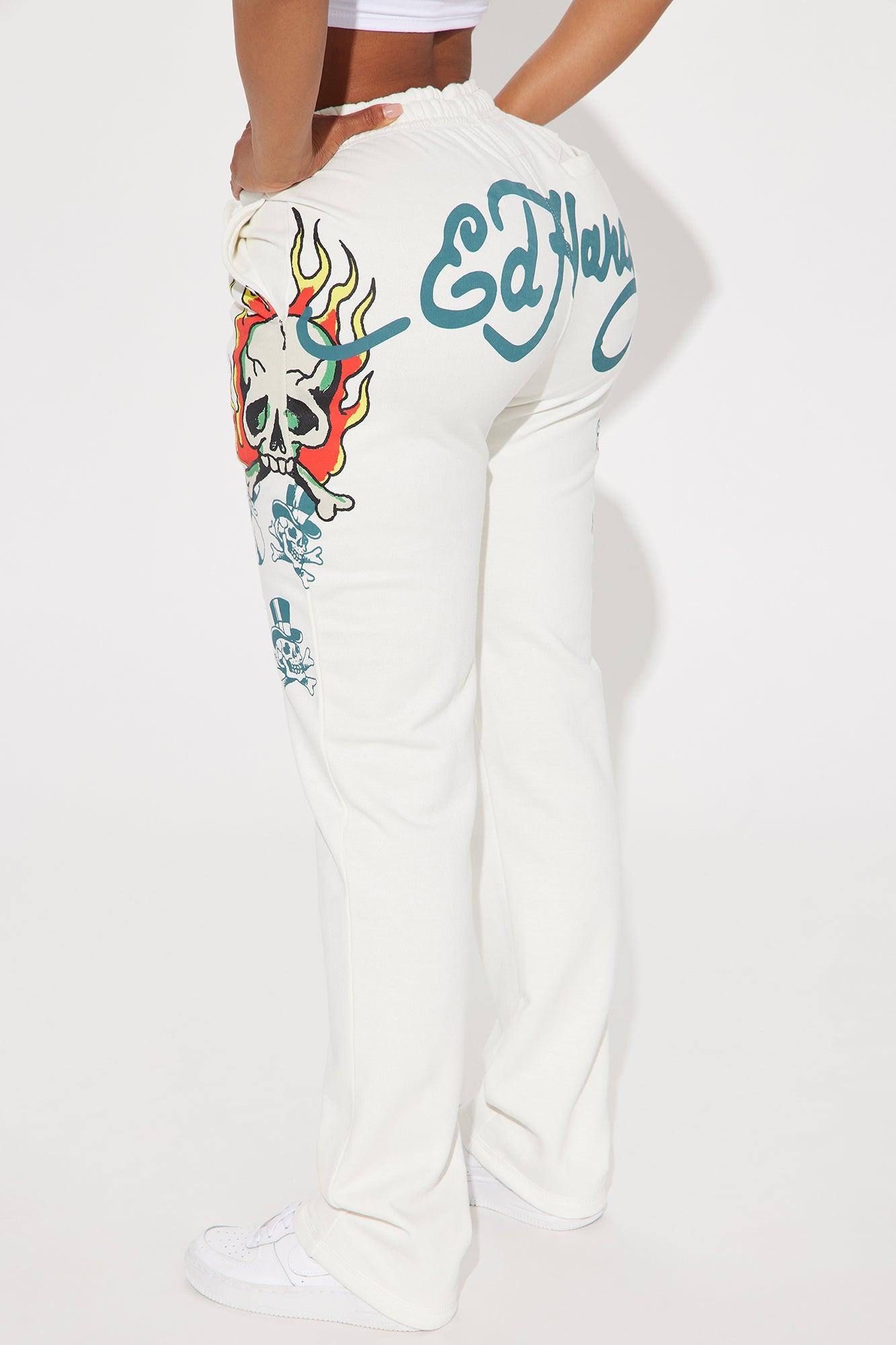 Ed Hardy On Fire Wide Leg Pant - Ivory Product Image