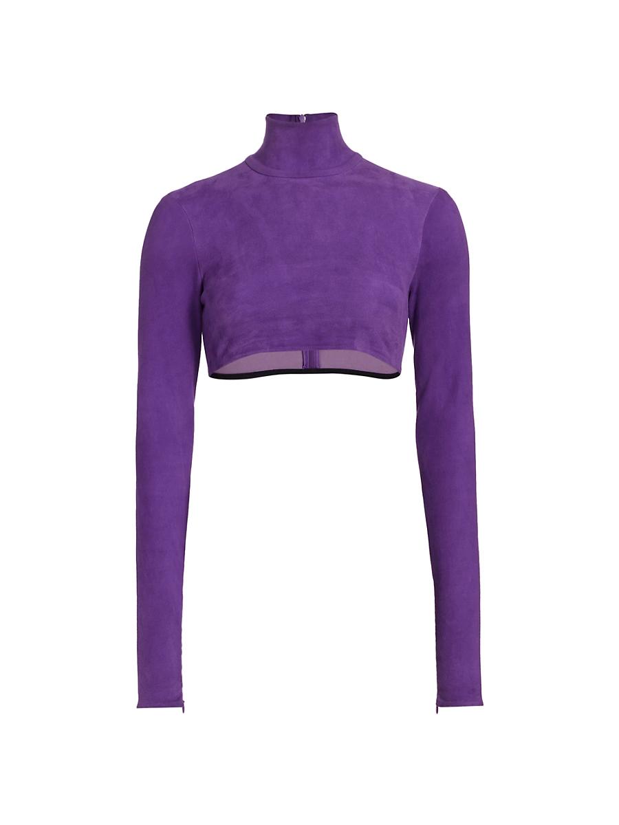 Womens Suede Turtleneck Crop Top Product Image