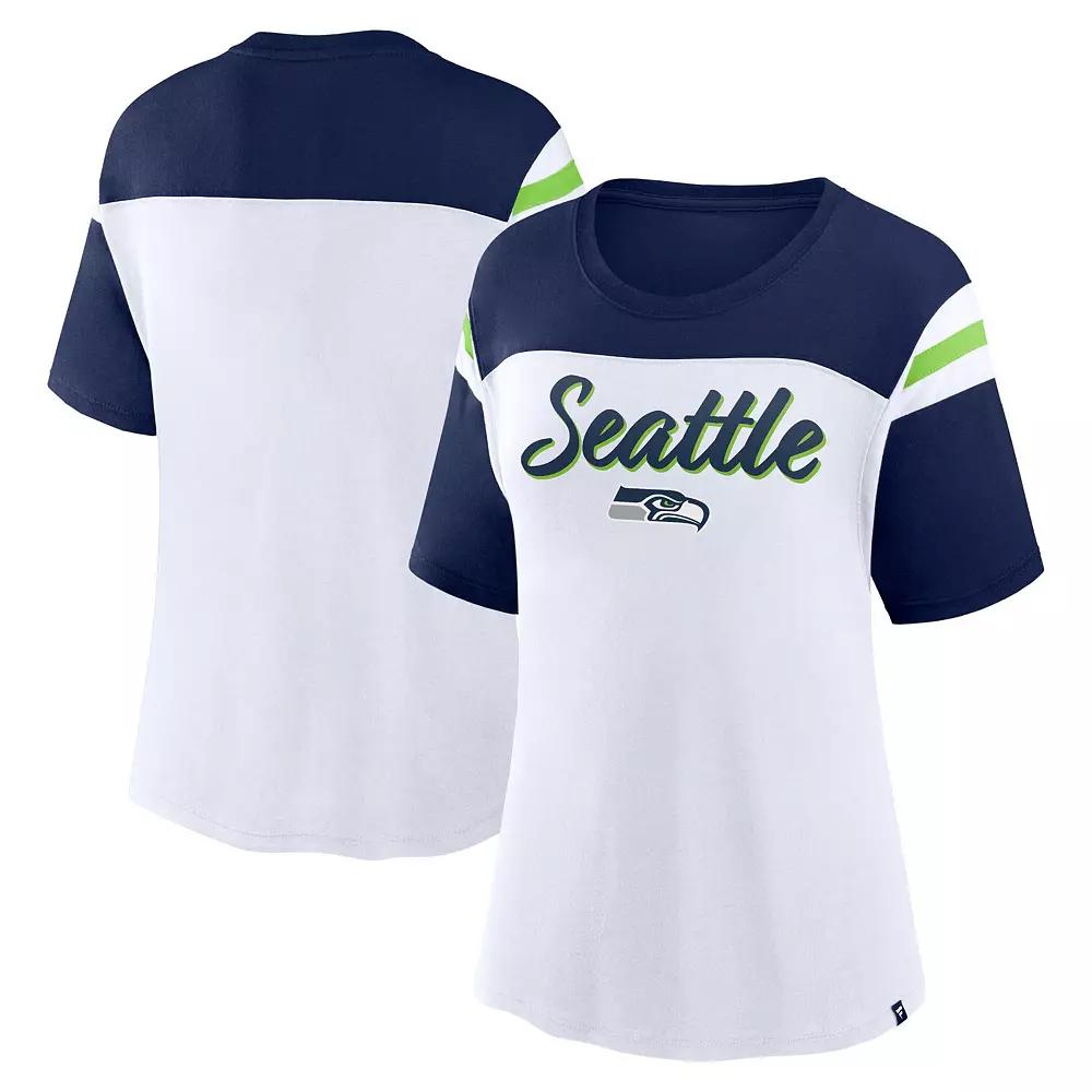 Women's Fanatics White/College Navy Seattle Seahawks Cheer Chant Fashion T-Shirt, Size: 3XL Product Image