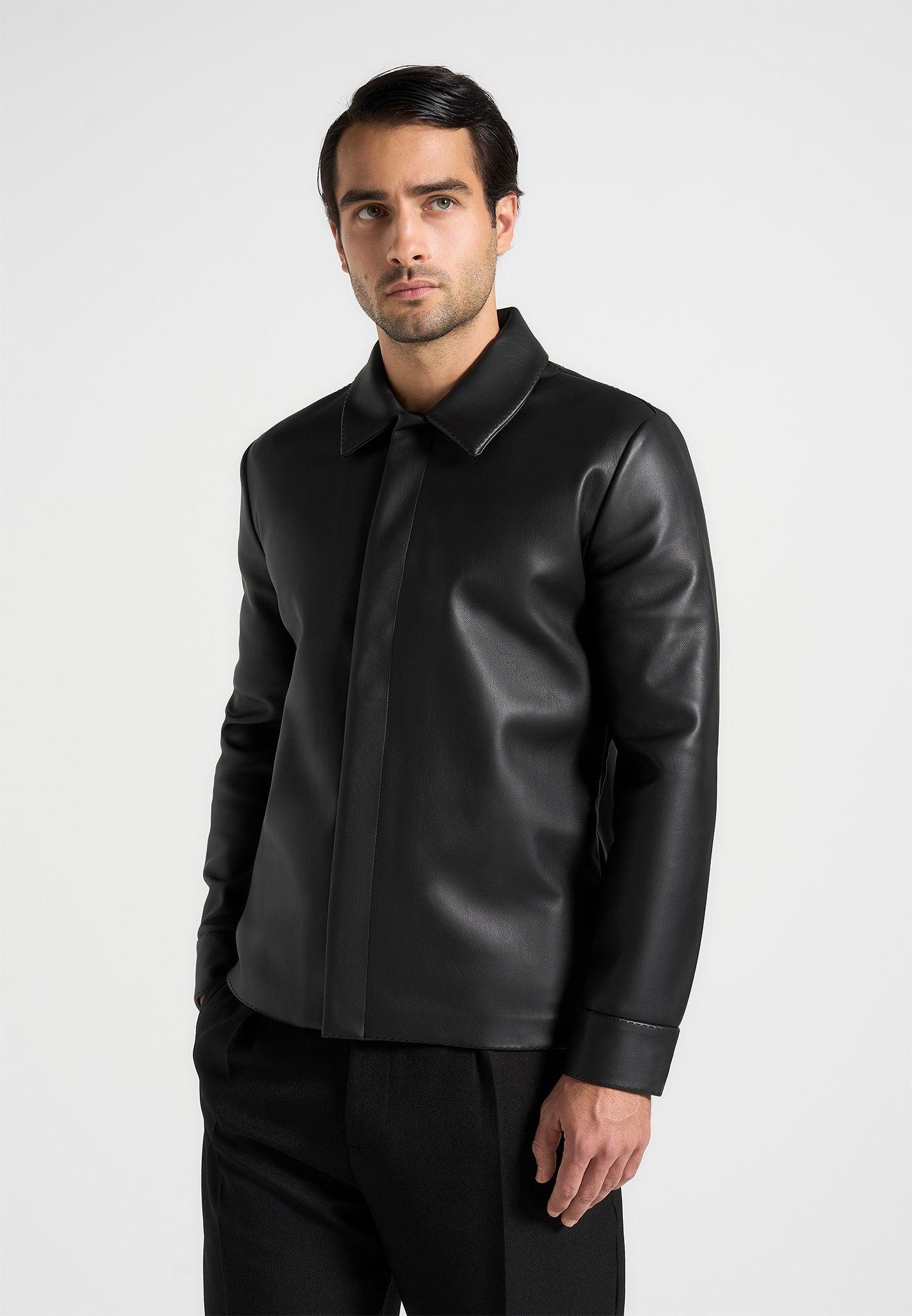 Minimal Leather Shirt - Black Male Product Image