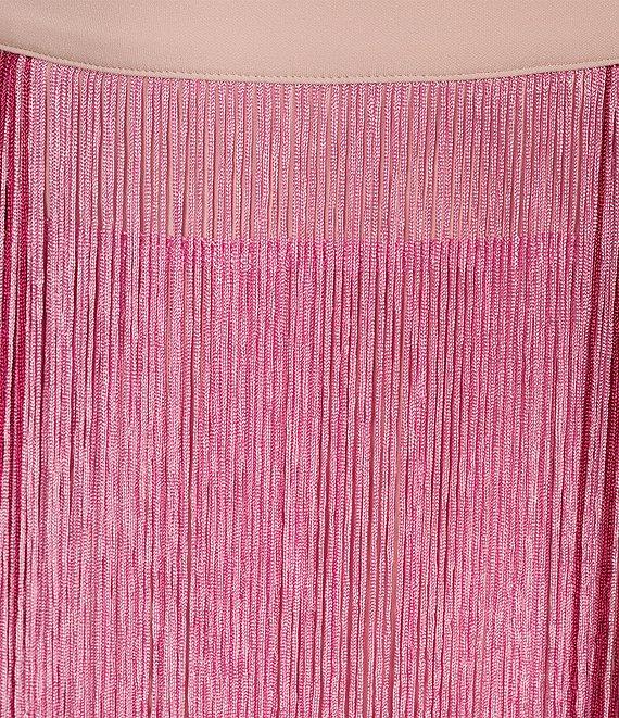 Buru Color Block Elastic-Back Waist Fringe Midi A-Line Skirt Product Image