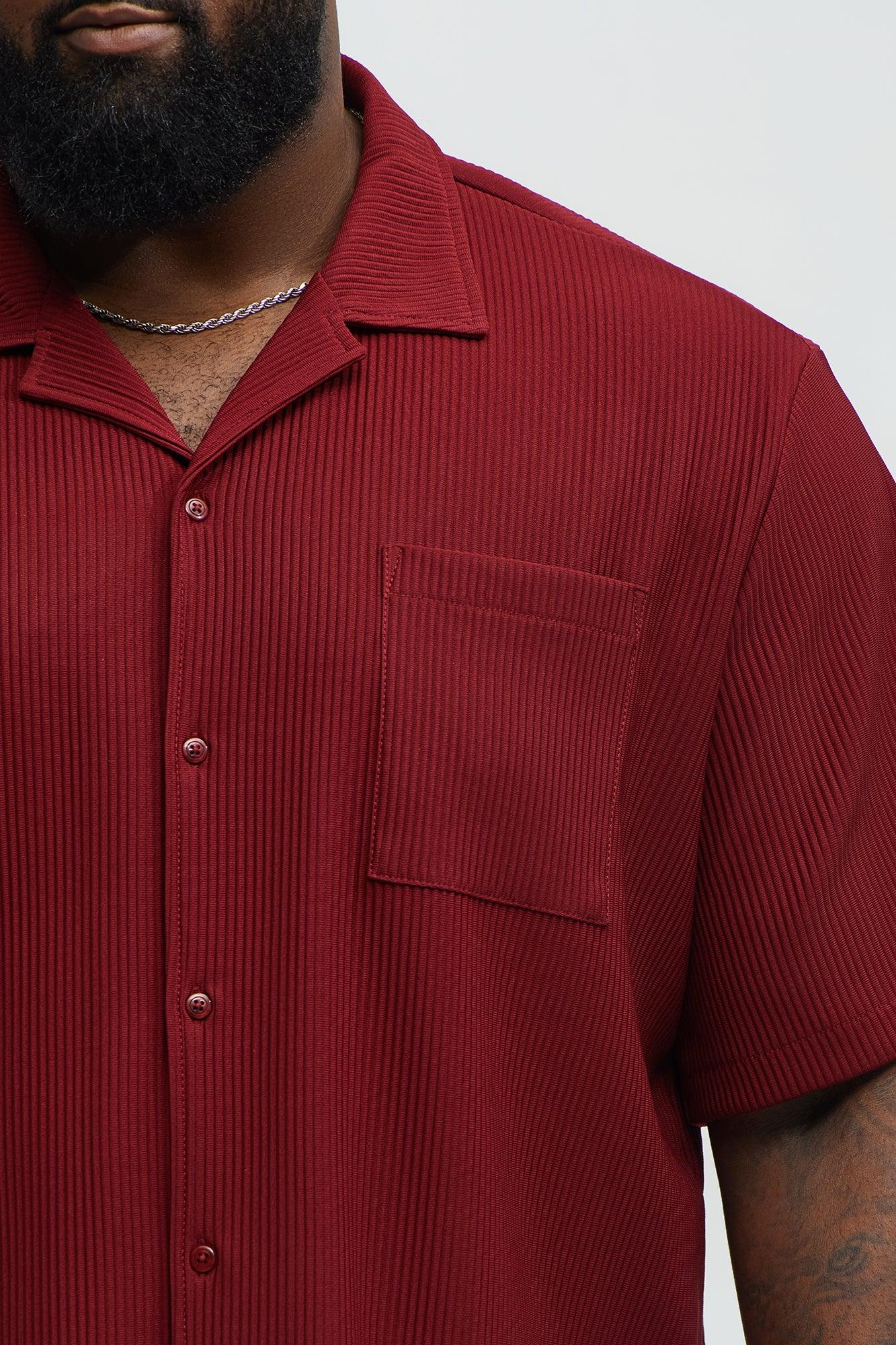 Show Up Short Sleeve Cuban Shirt - Burgundy Product Image