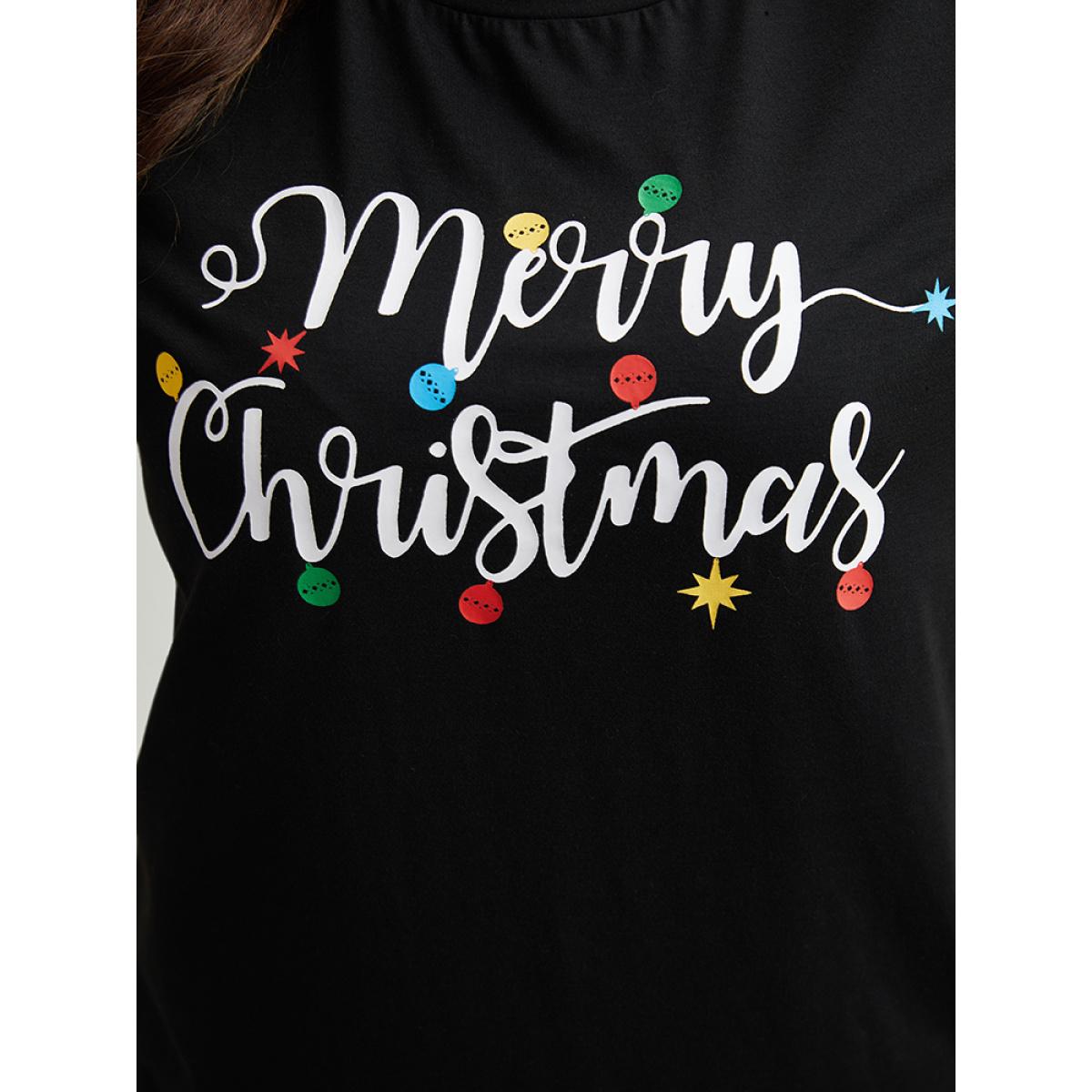 Plus Size Christmas Letter Print Crew Neck T-shirt Black Women Casual Printed Christmas Festival-Christmas T-shirts BloomChic 22-24/3X Product Image