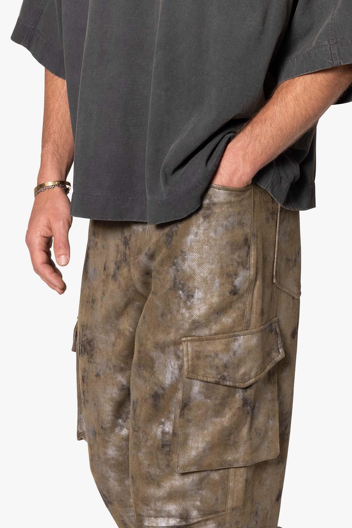 Baggy Dual Tone Sueded Cargo Pants - Olive Product Image