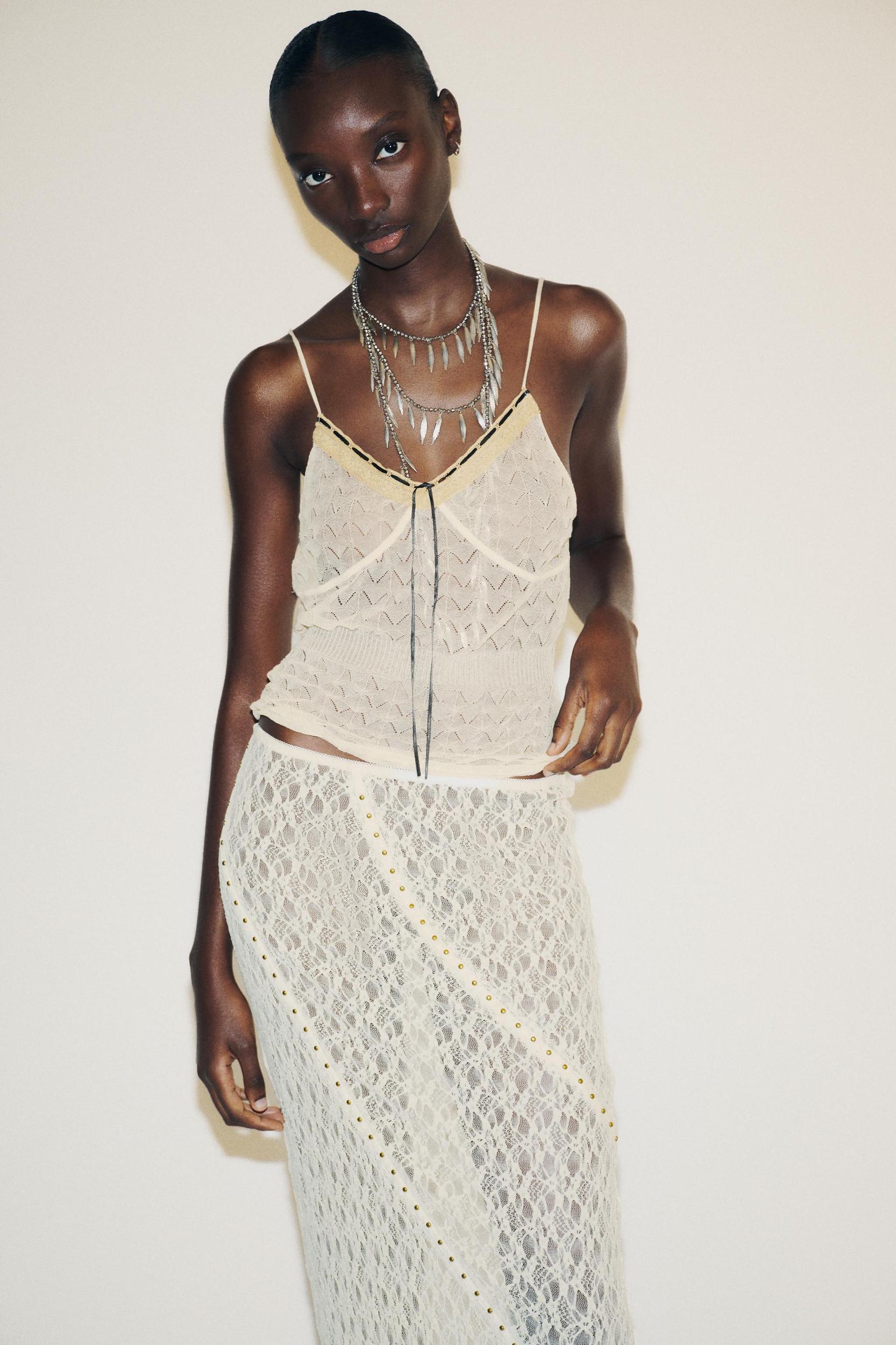 STUDDED LACE MIDI SKIRT Product Image