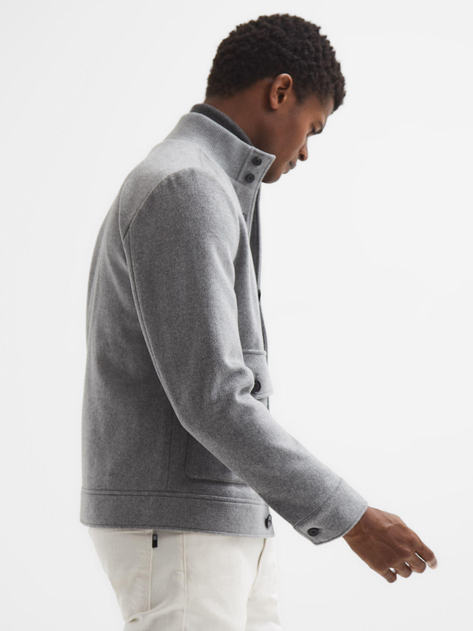 Wool Button-Through Jacket in Soft Grey Product Image