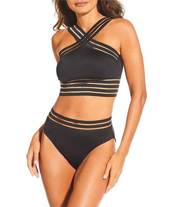 Gibson & Latimer Illusion Solid Banded High Waisted Swim Bottom Product Image