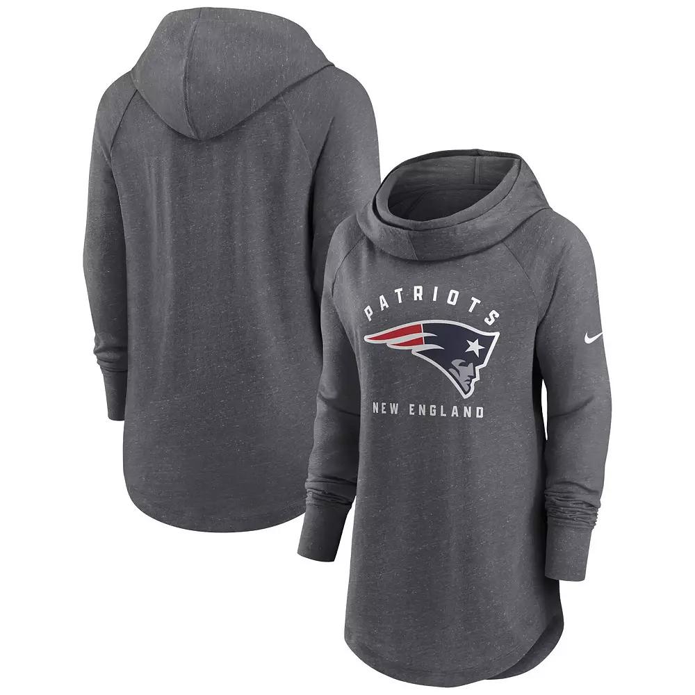 Women's Nike Heather Charcoal New England Patriots Raglan Funnel Neck Pullover Hoodie,  Product Image