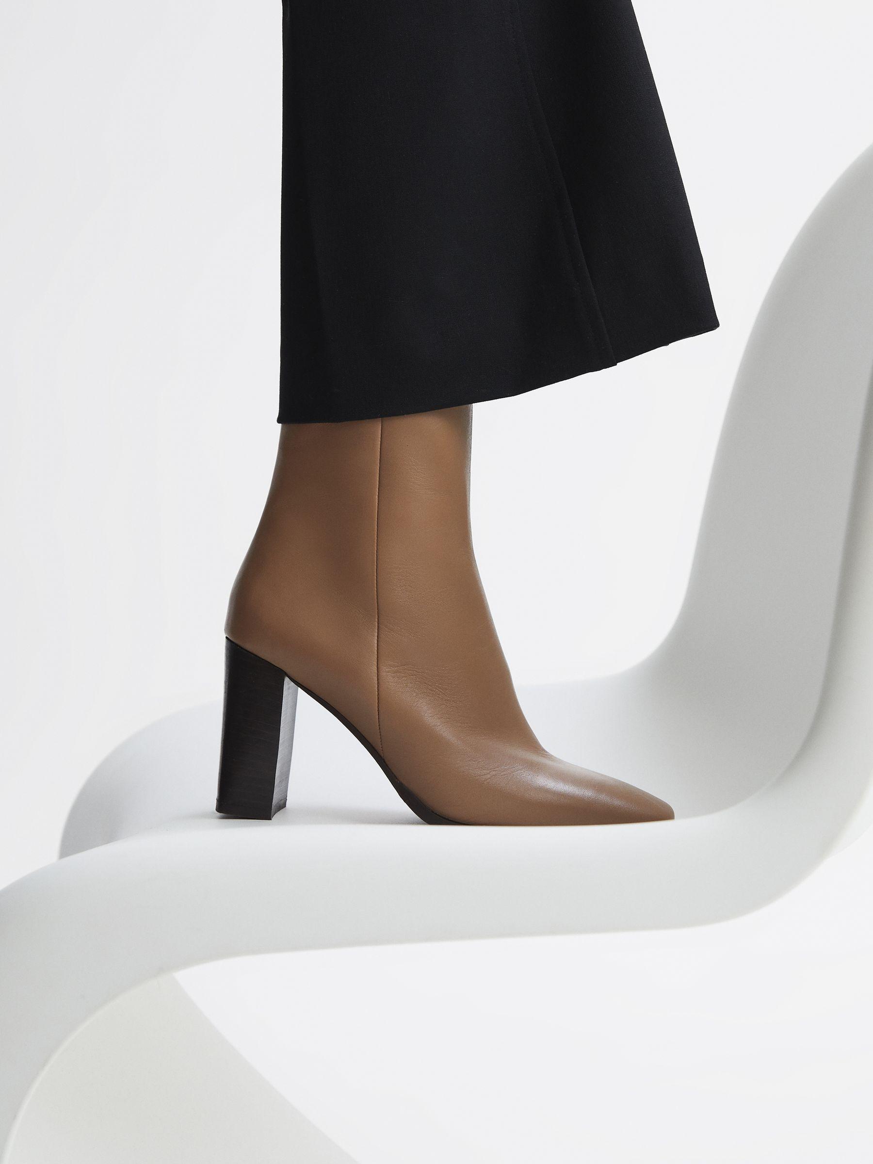 Square Toe Block Heel Boots in Camel Product Image