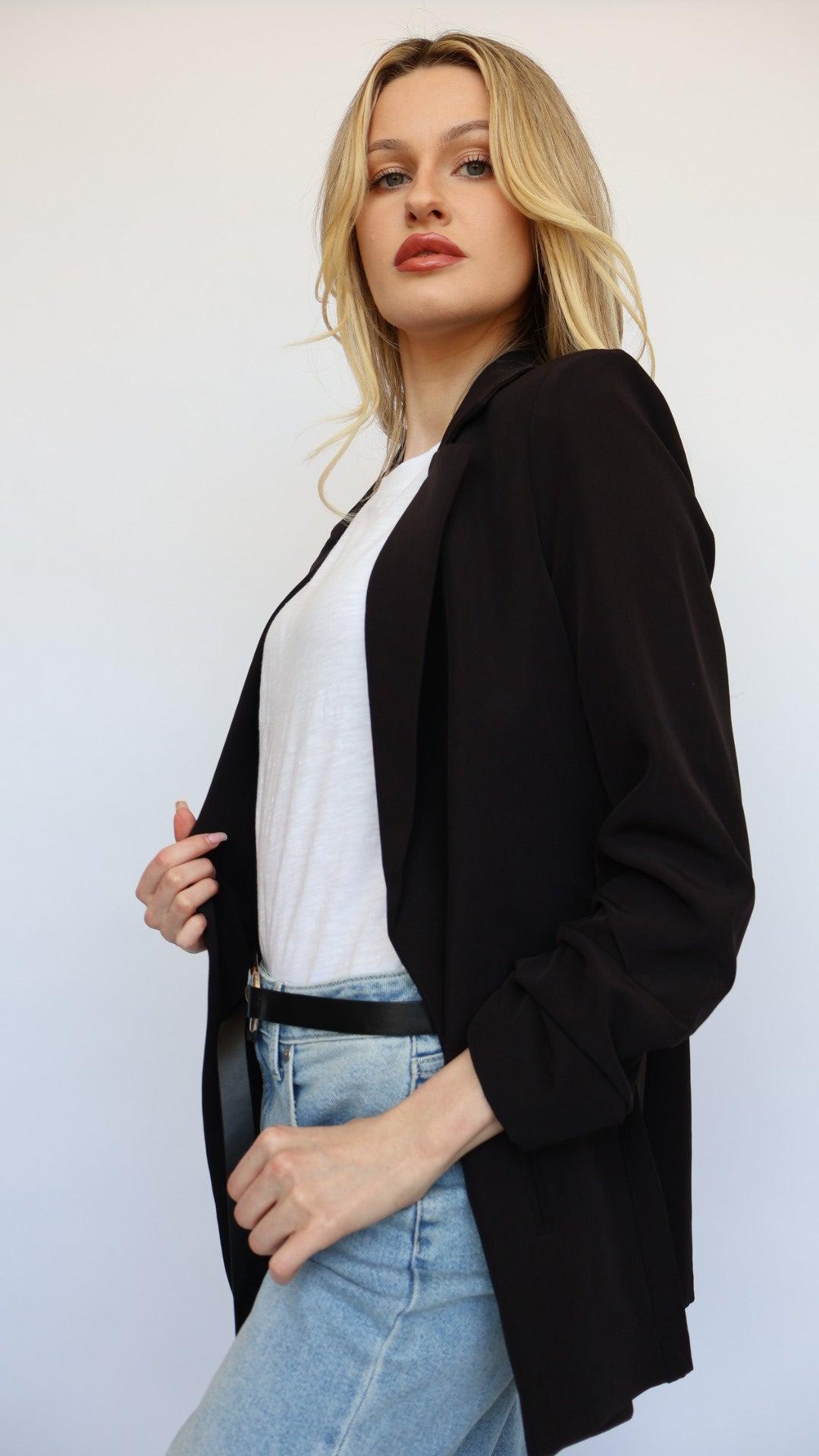 3/4 Ruched Sleeve Blazer Product Image