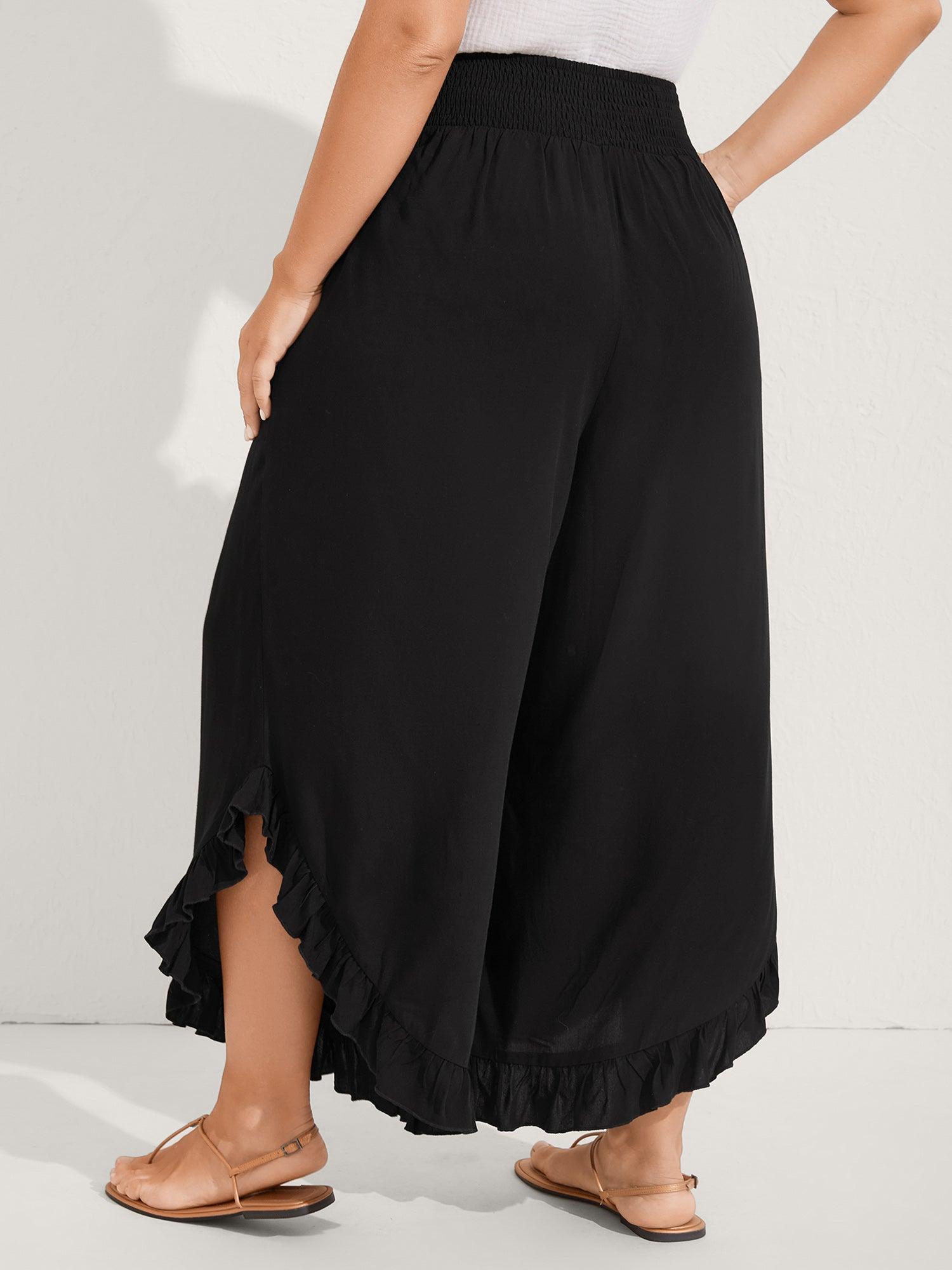 Ruffled Curvy Hem Wide-Leg Pants Female Product Image
