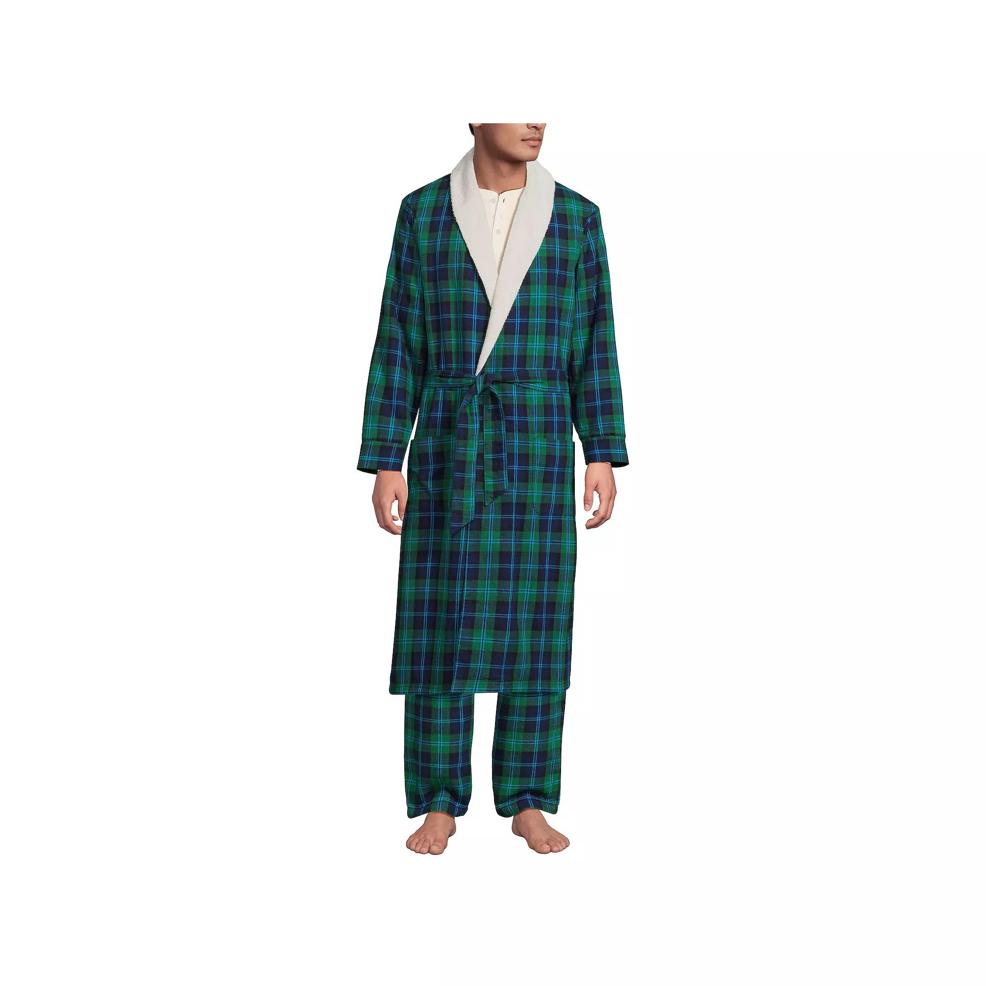 Men's Lands' End Sherpa-Lined Flannel Robe,  Product Image