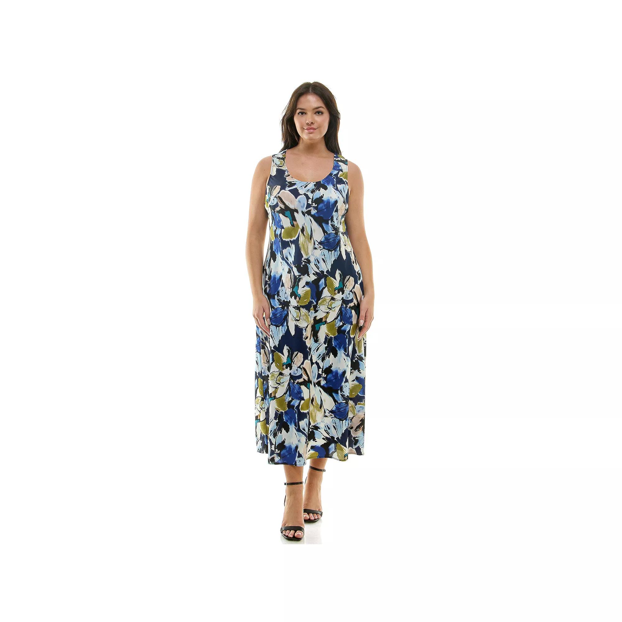 Plus Size Luxology Satin Slip Dress, Women's, Size: 1XL, Navy Blue Green Product Image