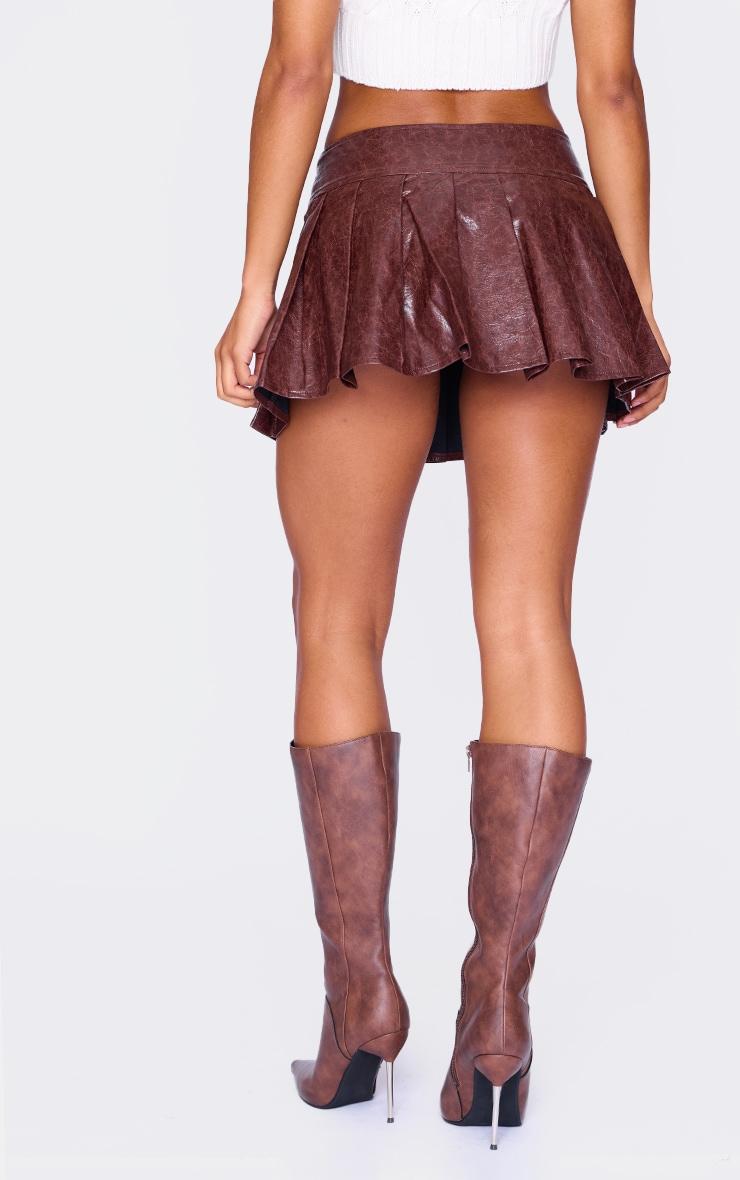 Burgundy Faux Leather Belt Pleated Mini Skirt Product Image