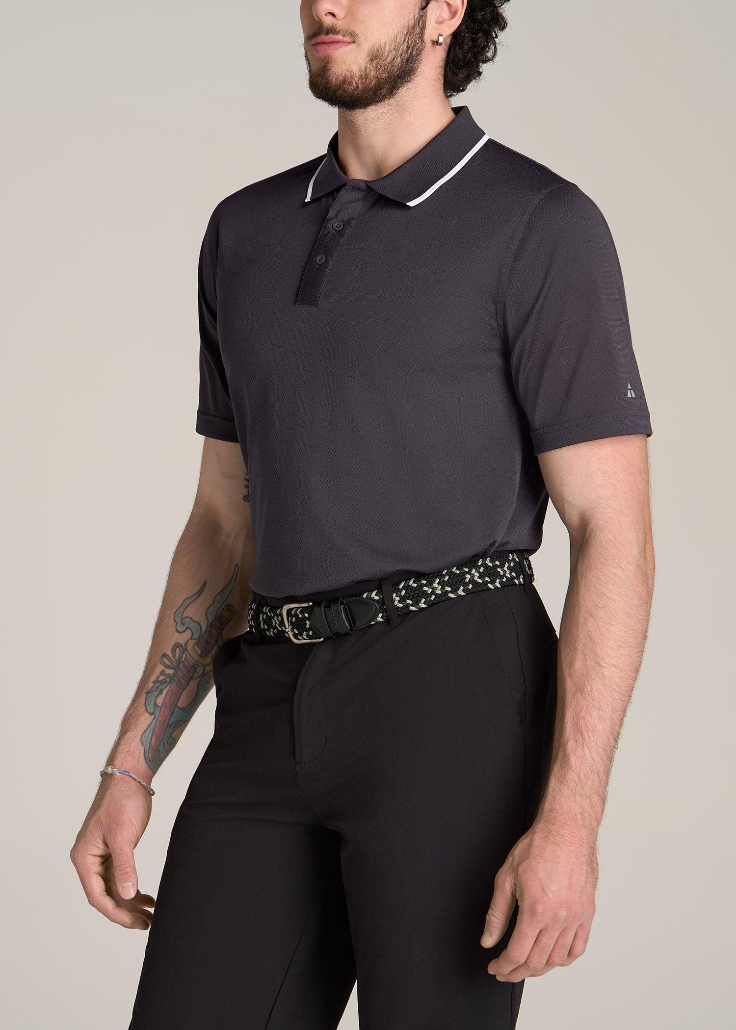 A.T. Performance Tipped Golf Polo for Tall Men in Charcoal Male Product Image