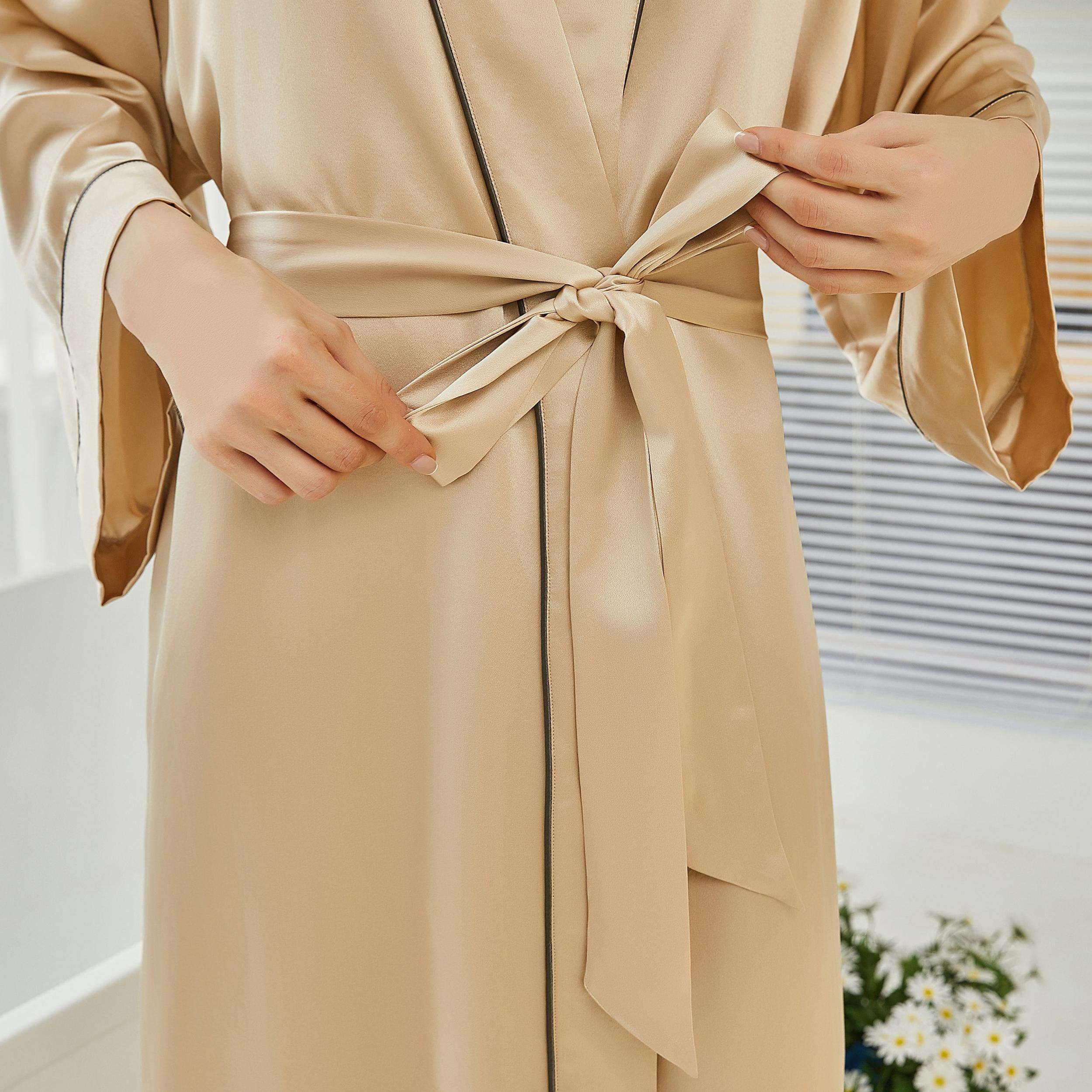 Gift Set | Pure Silk Beige Kimono Robe & Slip Dress | 22 Momme | Float Collection Product Image