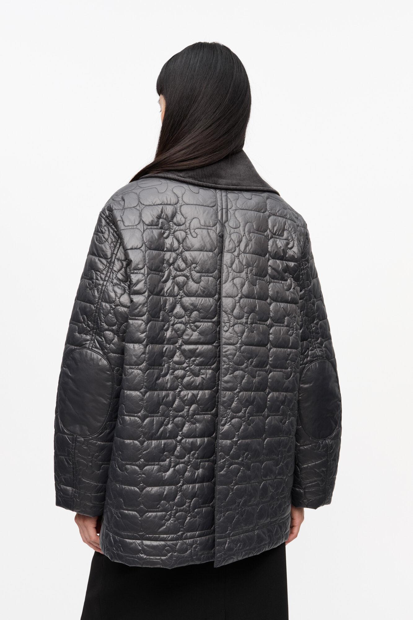 Black Shiny Quilt Midi Jacket Product Image