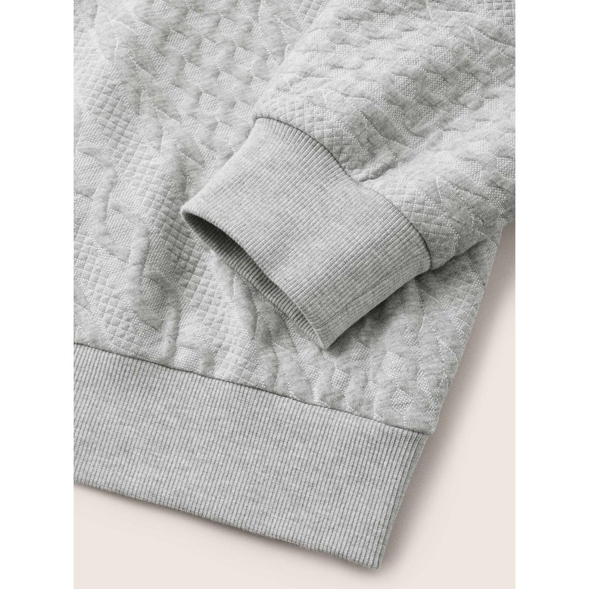 Plus Size Solid Plisse V Neck Drop Shoulder Sweatshirt Women Gray Casual Texture V-neck Everyday Sweatshirts BloomChic 10/M Product Image