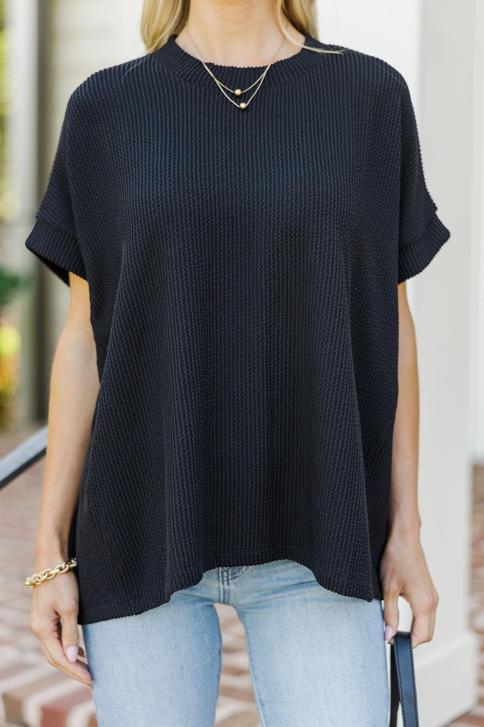Catch On Black Ribbed Top Female Product Image